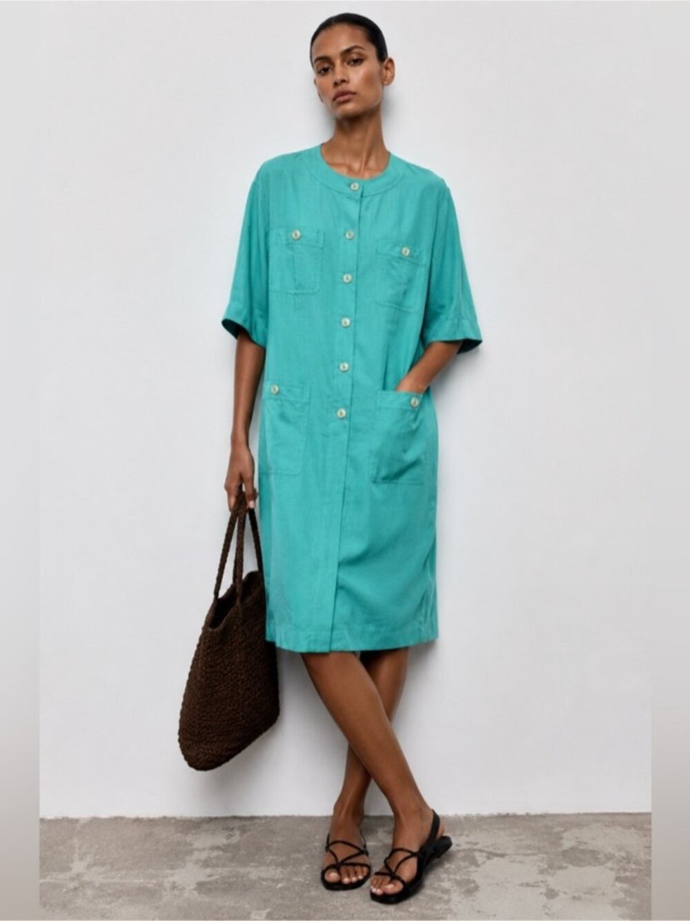 Vintage Rouie Turquoise Button Front Shift Dress Size 18
